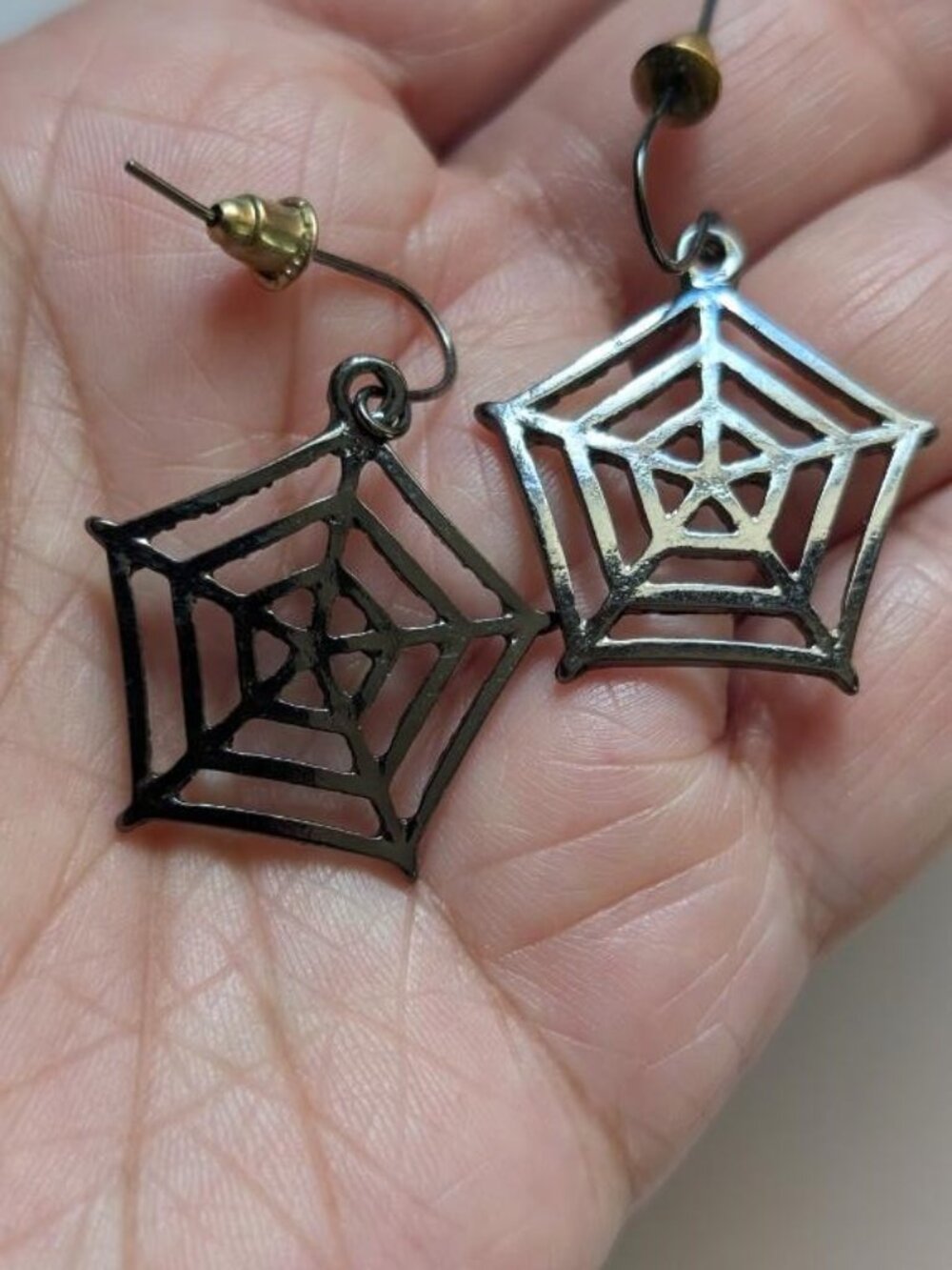 Large Vintage Halloween Black Spiderweb Dangle Earrings.